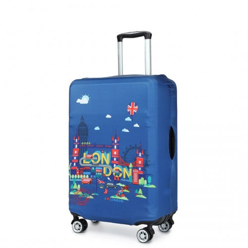 L-Cover-2 - Elastic Luggage Cover With Printed Design Medium - Navy