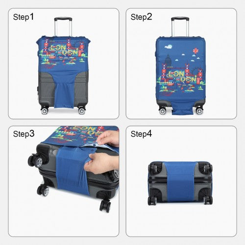 L-Cover-2 - Elastic Luggage Cover With Printed Design Small - Navy