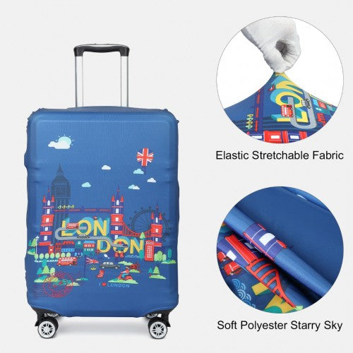 L-Cover-2 - Elastic Luggage Cover With Printed Design Small - Navy
