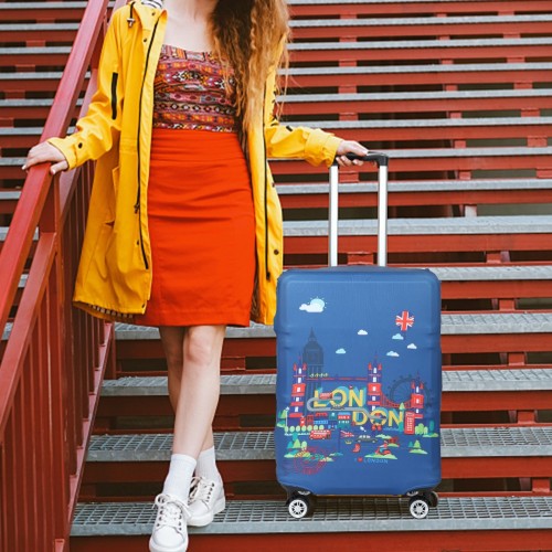 L-Cover-2 - Elastic Luggage Cover With Printed Design Small - Navy