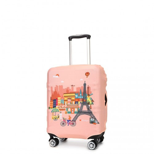 L-Cover-3 - Elastic Luggage Cover With Printed Design Small - Pink