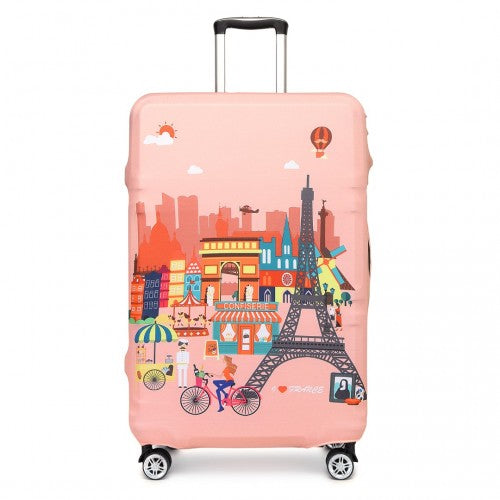 L-Cover-3 - Elastic Luggage Cover With Printed Design Large- Pink