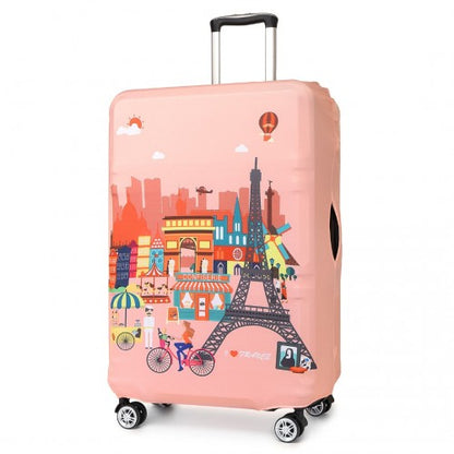 L-Cover-3 - Elastic Luggage Cover With Printed Design Large- Pink
