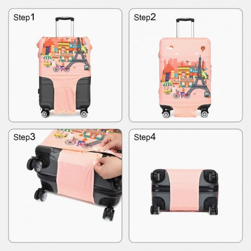 L-Cover-3 - Elastic Luggage Cover With Printed Design Large- Pink