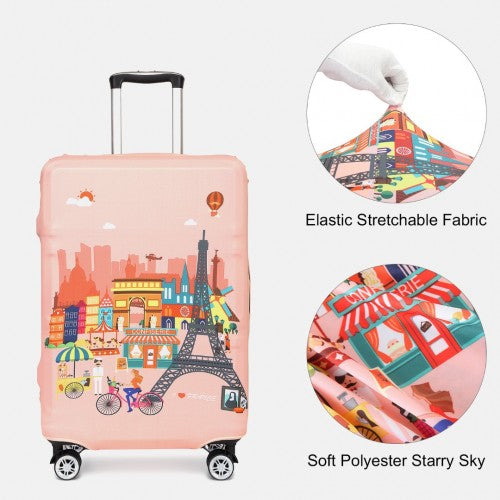 L-Cover-3 - Elastic Luggage Cover With Printed Design Large- Pink
