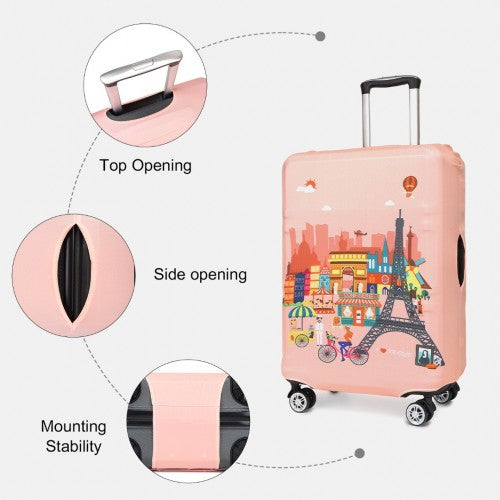 L-Cover-3 - Elastic Luggage Cover With Printed Design Large- Pink