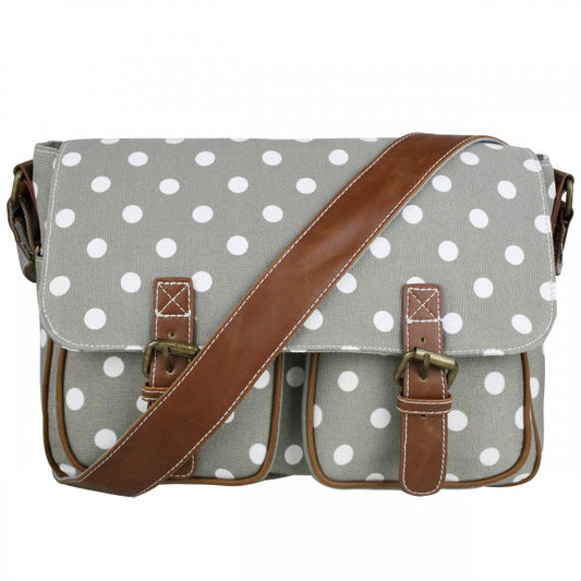 Miss Lulu Canvas Satchel Polka Dot Grey