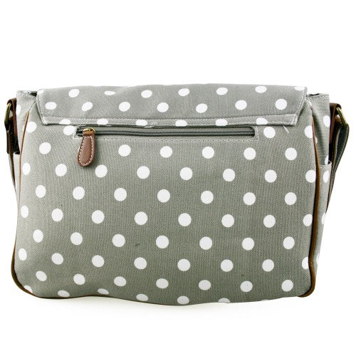 Miss Lulu Canvas Satchel Polka Dot Grey