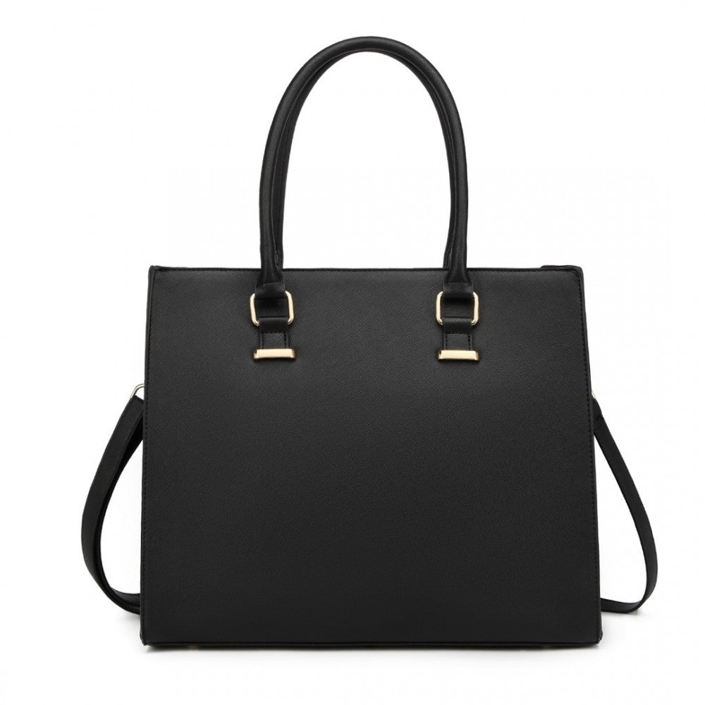Miss Lulu Leather Look Classic Square Shoulder Bag - Black