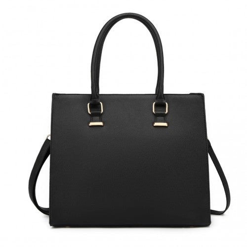 Miss Lulu Leather Look Classic Square Shoulder Bag - Black