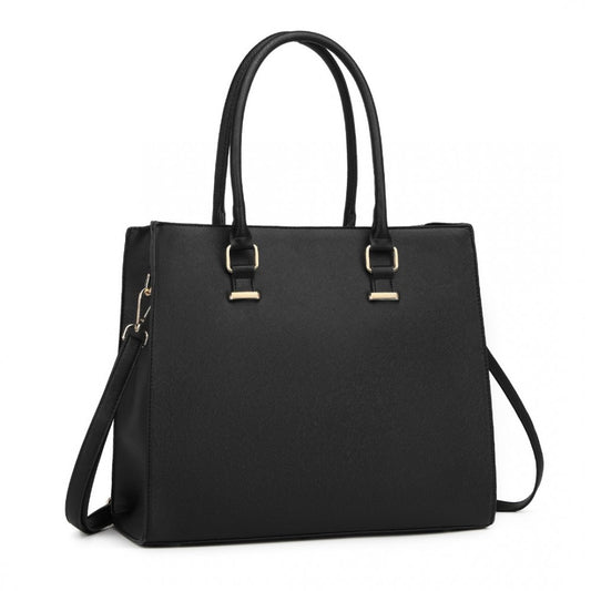 Miss Lulu Leather Look Classic Square Shoulder Bag - Black