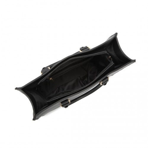 Miss Lulu Leather Look Classic Square Shoulder Bag - Black