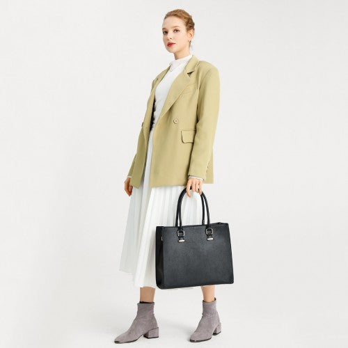 Miss Lulu Leather Look Classic Square Shoulder Bag - Black