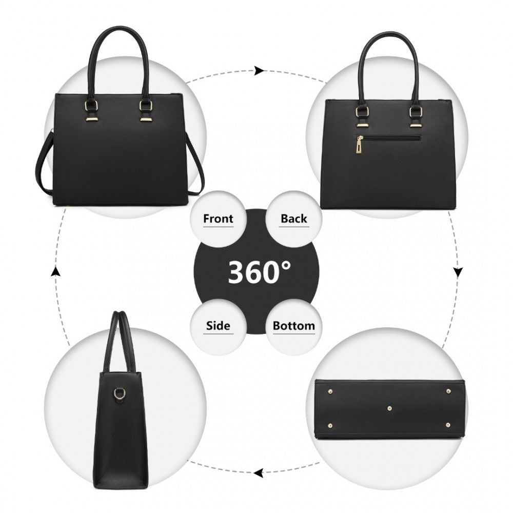 Miss Lulu Leather Look Classic Square Shoulder Bag - Black
