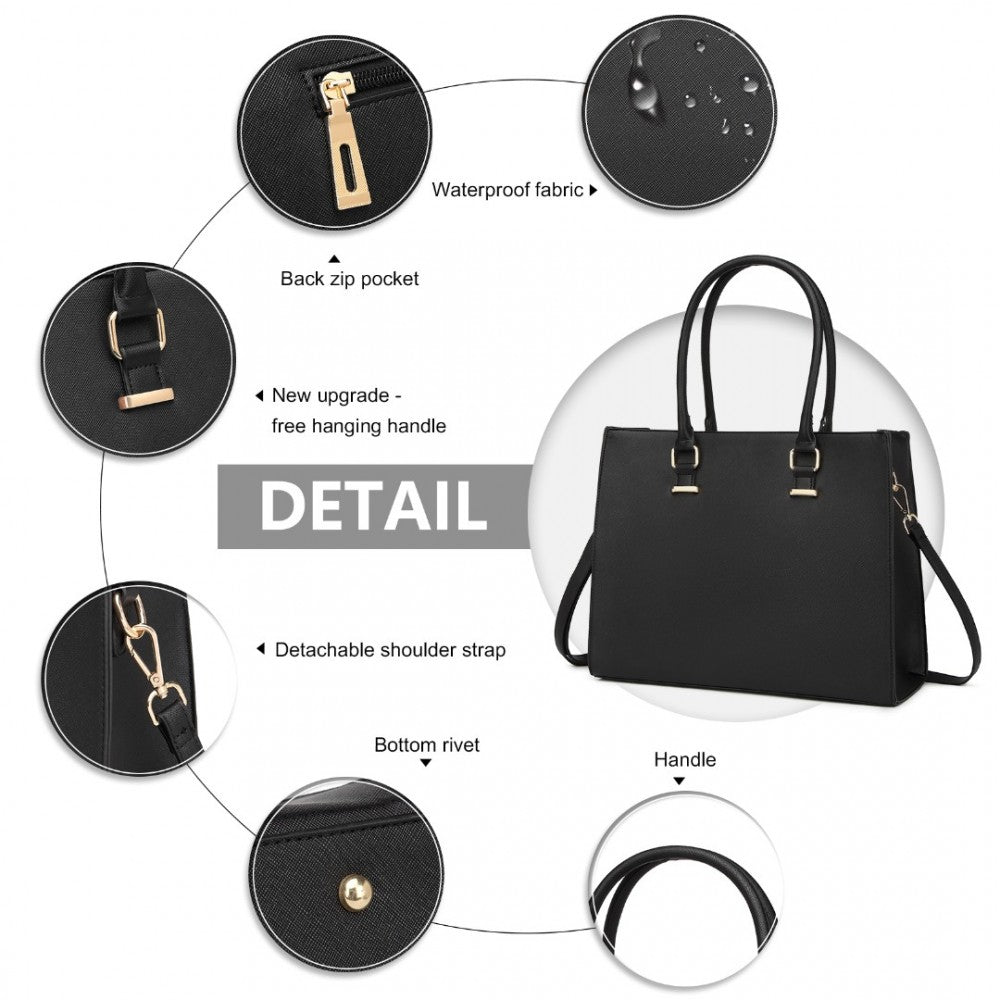 Miss Lulu Leather Look Classic Square Shoulder Bag - Black