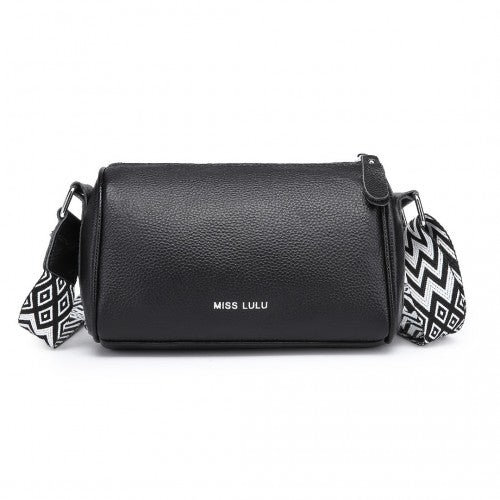 Miss Lulu Lightweight Wide Strap Genuine Leather Crossbody Bag - Black