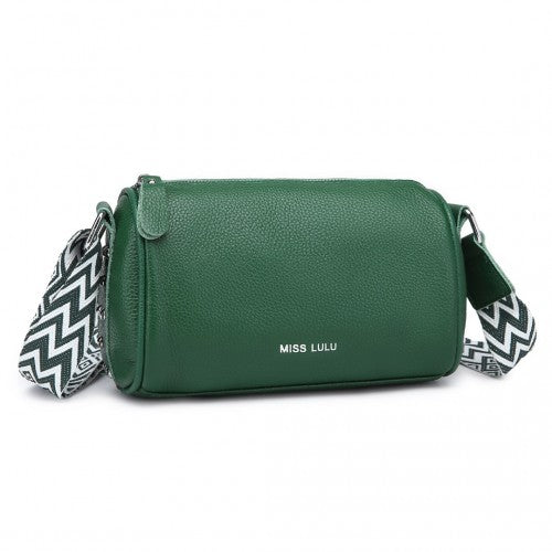 Miss Lulu Lightweight Wide Strap Genuine Leather Crossbody Bag - Green