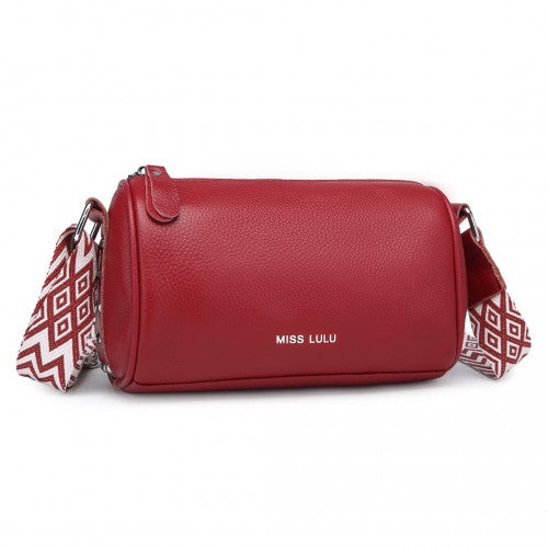 Miss Lulu Lightweight Wide Strap Genuine Leather Crossbody Bag - Red