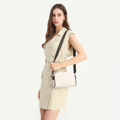 Miss Lulu Simple Elegant Wide Strap Genuine Leather Crossbody Bag - Khaki