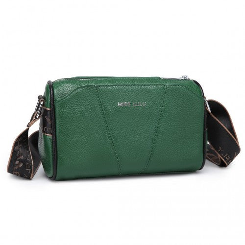 Miss Lulu Simple Elegant Wide Strap Genuine Leather Crossbody Bag - Green