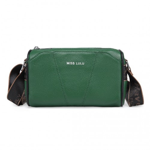 Miss Lulu Simple Elegant Wide Strap Genuine Leather Crossbody Bag - Green
