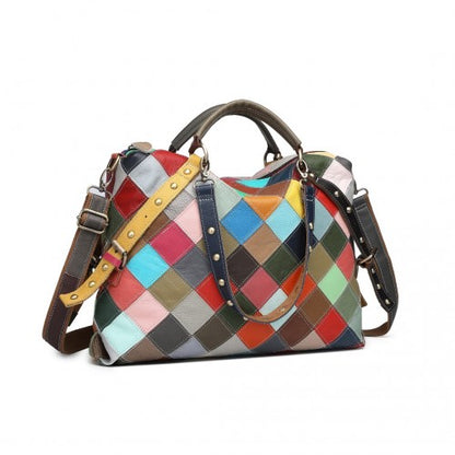 Miss Lulu Genuine Leather Exquisite Patchwork Colour Handbag - Multi Colour