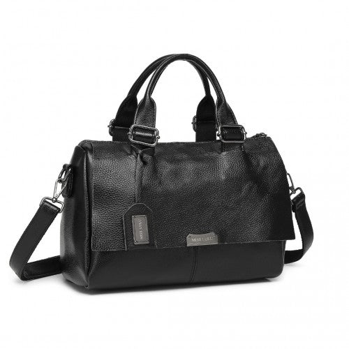 Miss Lulu Perfect Fusion Of Genuine And PU Leather Women's Tote Crossbody Bag - Black