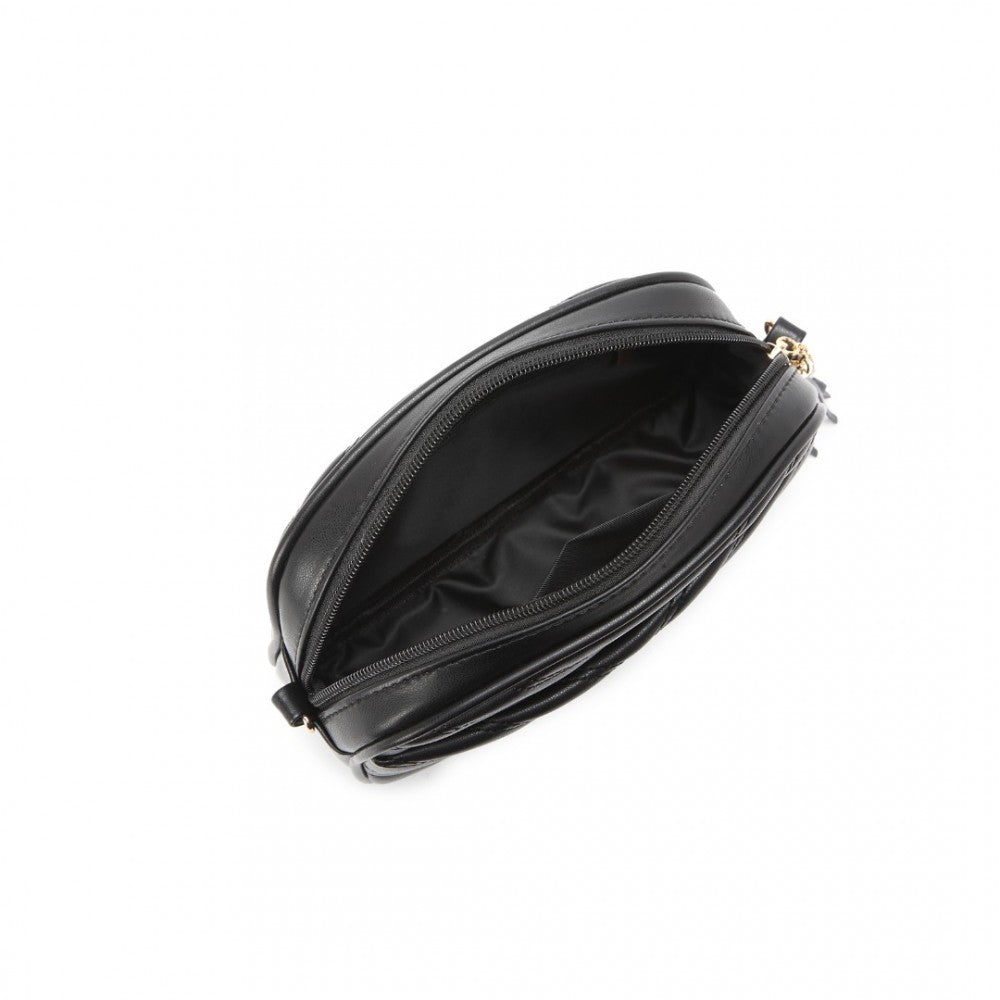Miss Lulu Lightweight Quilted Leather Cross Body Bag - Black