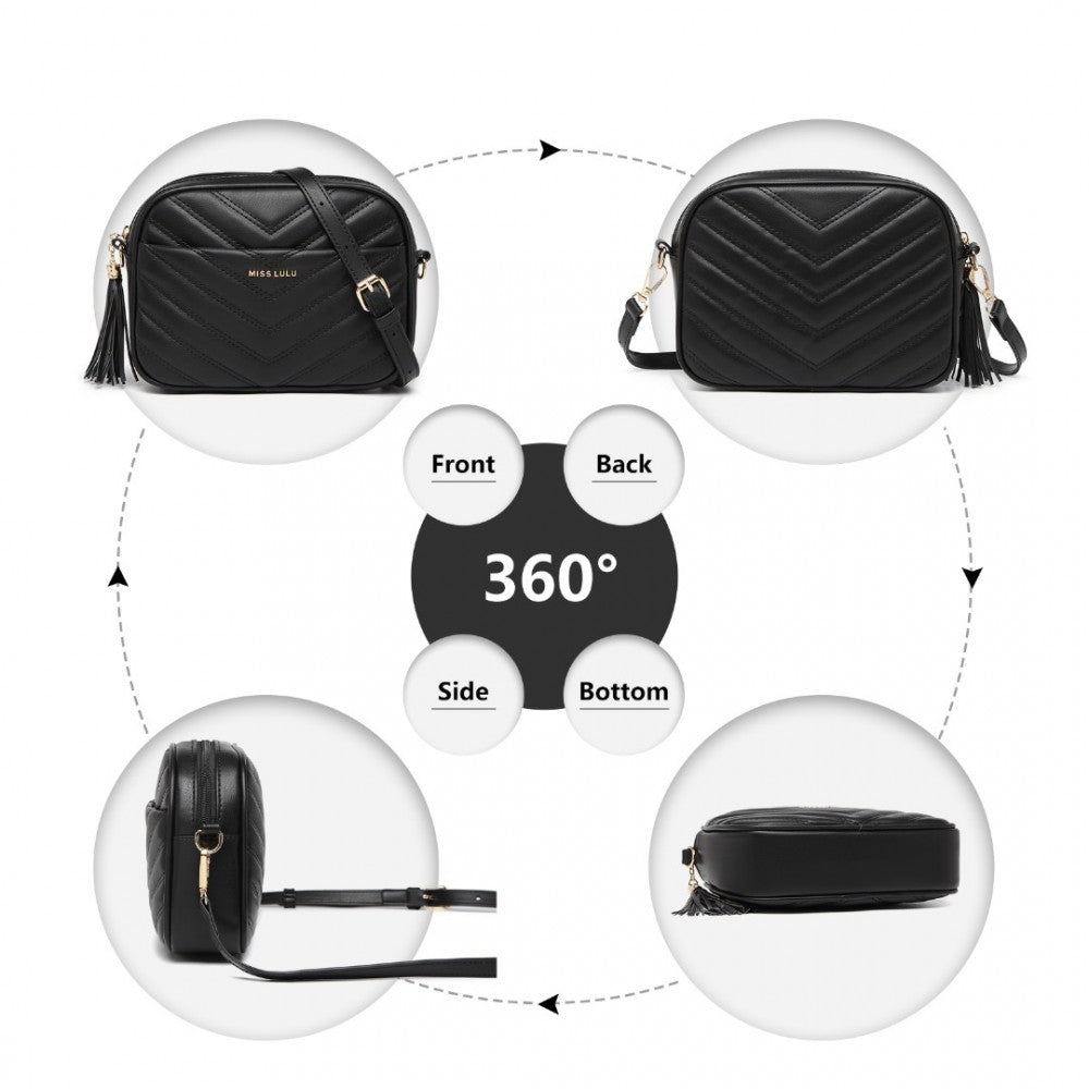 Miss Lulu Lightweight Quilted Leather Cross Body Bag - Black