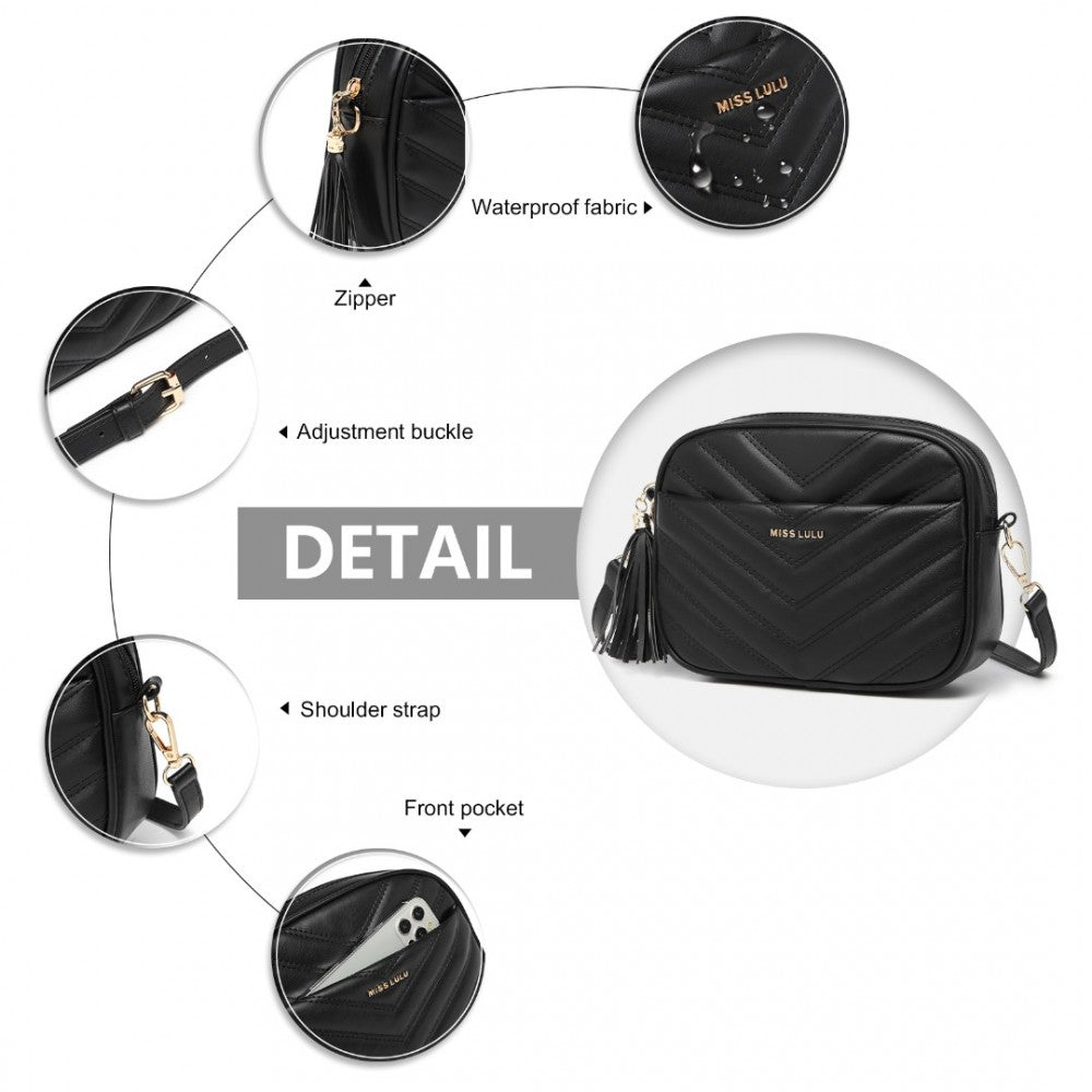 Miss Lulu Lightweight Quilted Leather Cross Body Bag - Black