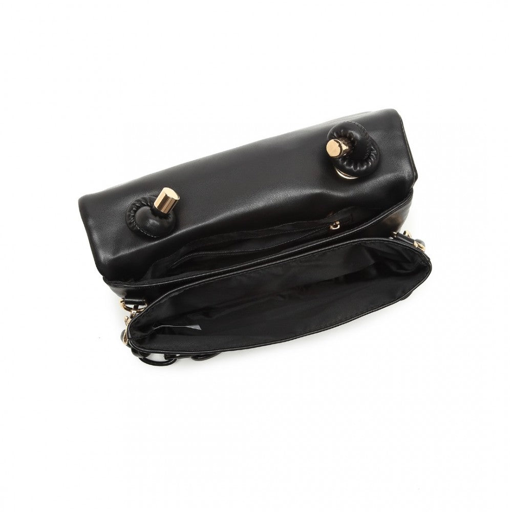 Miss Lulu Personality Versatile Chain Handbag Crossbody Bag - Black
