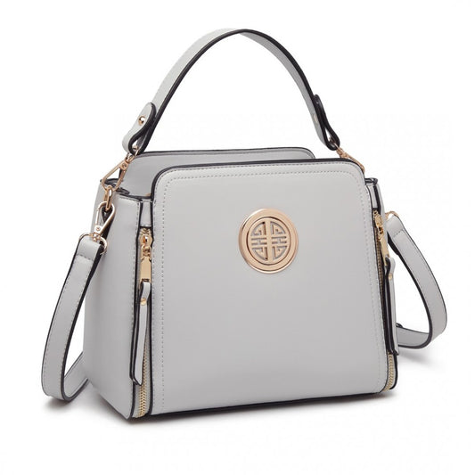 Miss Lulu Leather Look Practical Cross-Body Bag - Grey