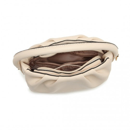 Miss Lulu Women's Soft Leather Pleated Handbag - Beige