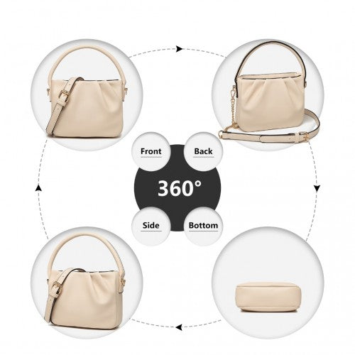 Miss Lulu Women's Soft Leather Pleated Handbag - Beige