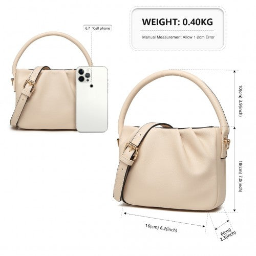 Miss Lulu Women's Soft Leather Pleated Handbag - Beige