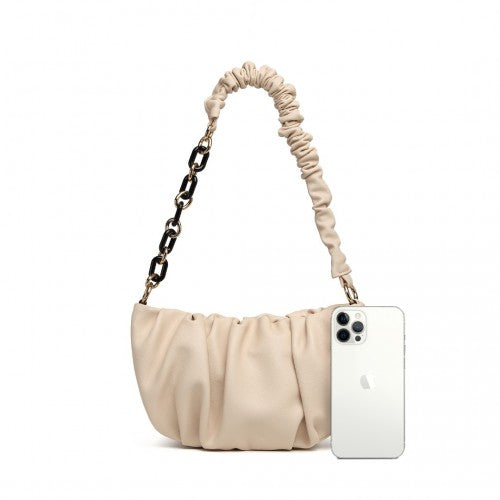 Miss Lulu Premium Chain Cloud-Like Pochette Handbag - Beige