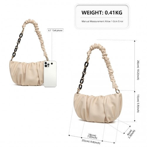 Miss Lulu Premium Chain Cloud-Like Pochette Handbag - Beige