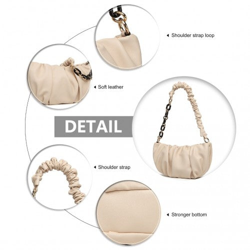 Miss Lulu Premium Chain Cloud-Like Pochette Handbag - Beige