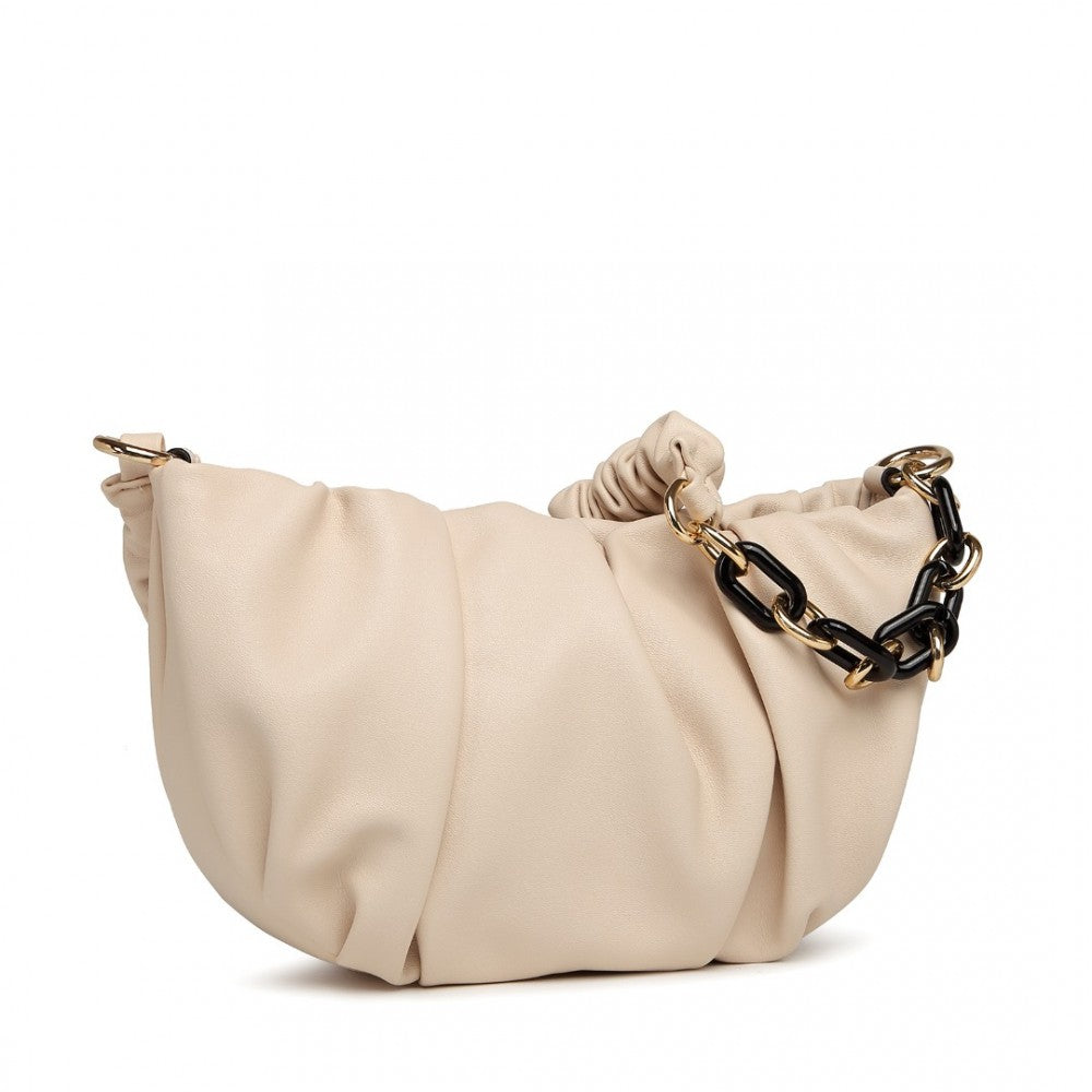 Miss Lulu Premium Chain Cloud-Like Pochette Handbag - Beige