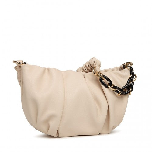 Miss Lulu Premium Chain Cloud-Like Pochette Handbag - Beige