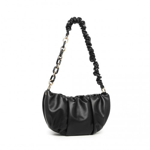 Miss Lulu Premium Chain Cloud-Like Pochette Handbag - Black