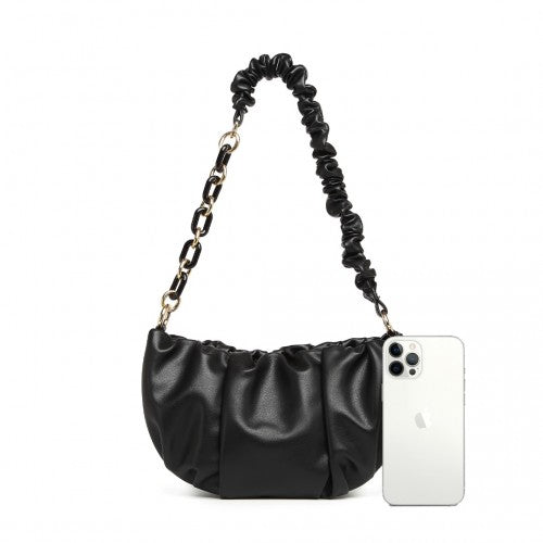 Miss Lulu Premium Chain Cloud-Like Pochette Handbag - Black