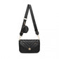 Miss Lulu V-Quilted Flap Leather Shoulder Bag - Black