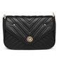 Miss Lulu V-Quilted Flap Leather Shoulder Bag - Black