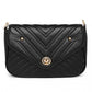Miss Lulu V-Quilted Flap Leather Shoulder Bag - Black