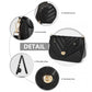 Miss Lulu V-Quilted Flap Leather Shoulder Bag - Black