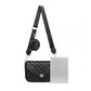 Miss Lulu V-Quilted Flap Leather Shoulder Bag - Black