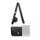 Miss Lulu V-Quilted Flap Leather Shoulder Bag - Black