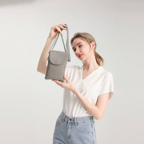 Miss Lulu Touch Screen Genuine Leather Small Crossbody Bag - Grey