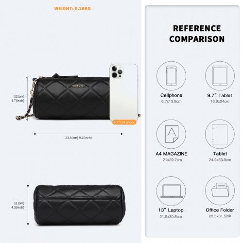 Miss Lulu Cylindrical Lightweight Cross Body Bag - Black